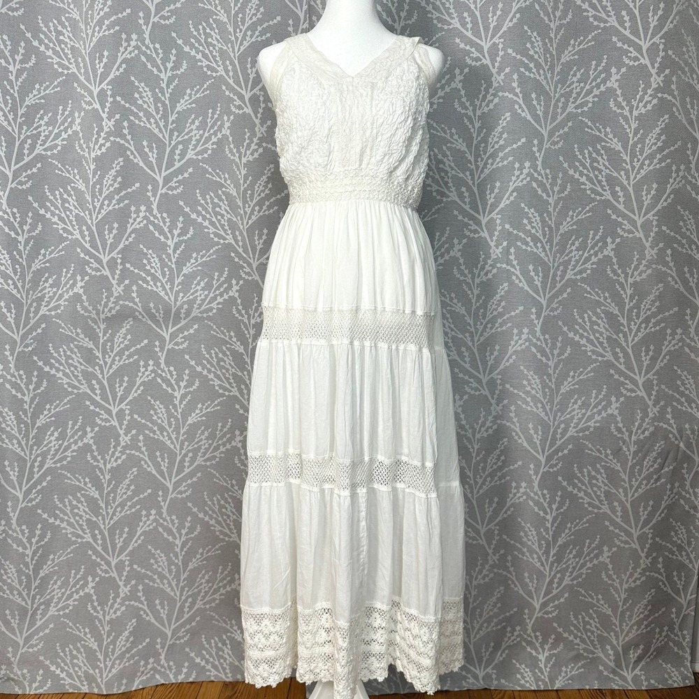 My Choice White Cotton Lace Tiered Maxi Dress Medium Cottagecore Sorority Rush